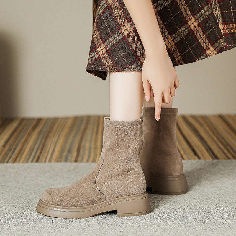 Women's Increasing Insole Suede Below The Knee Stretch Thin Thick-soled Women's Leather Boots