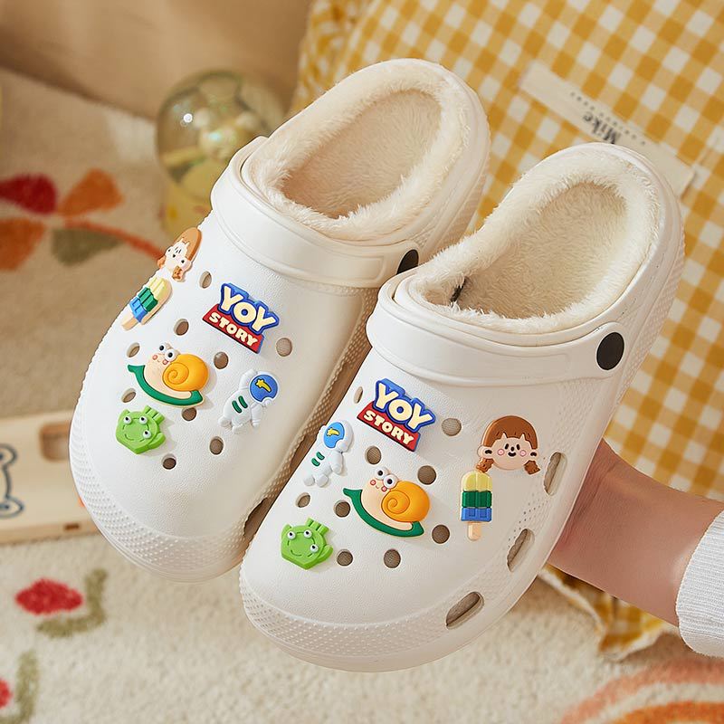 Women's Bottom Fleece-lined Hole Cartoon Cotton Warm Daily Outer Women's Shoes