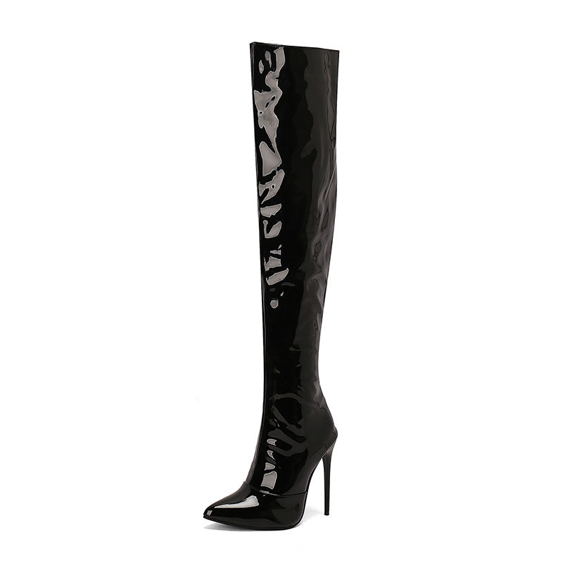 Women's Patent Knight Thin Super High Fashion Fried Street Large Women's Leather Boots
