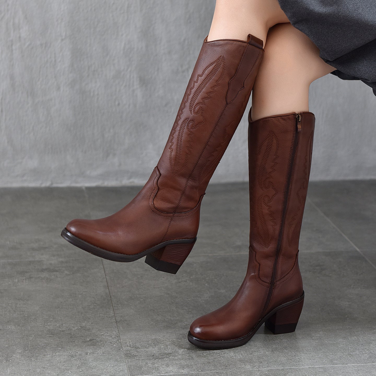 Retro Handmade Genuine High First Layer Cowhide Side Heels
