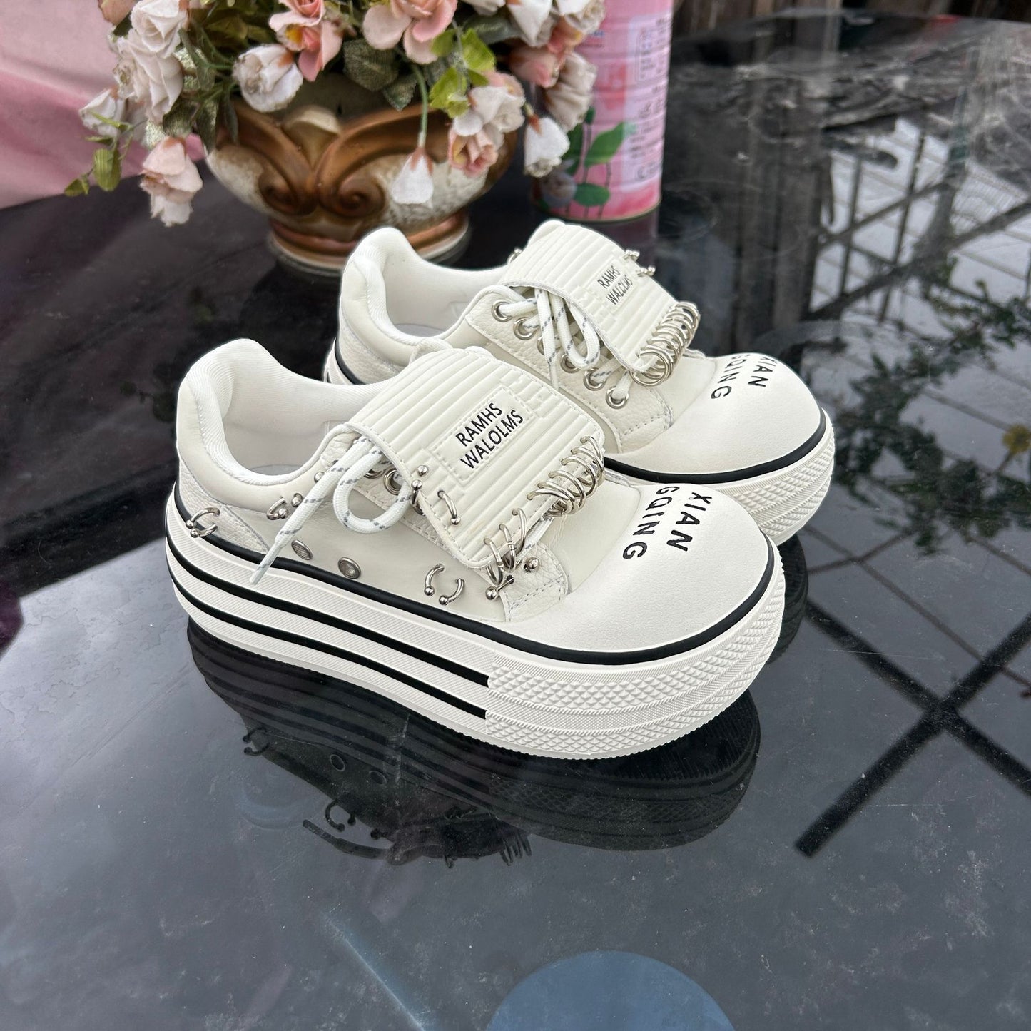 Spring Big Head Genuine White Raccoon Cotton Candy Labret Thick-soled Women's Casual Shoes