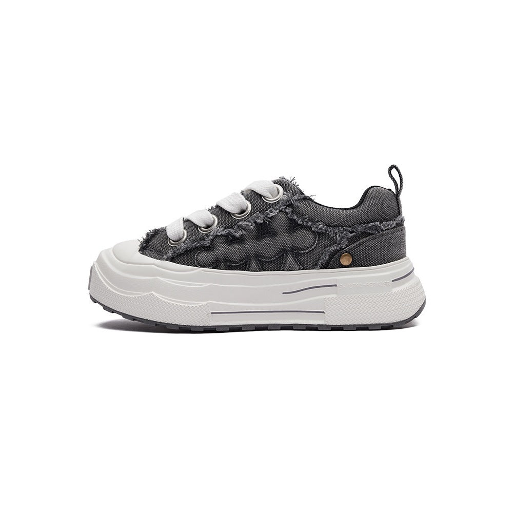 Women's & Men's Ensemble Thick Sole Increased Retro Destroyed Denim Men's Canvas Shoes