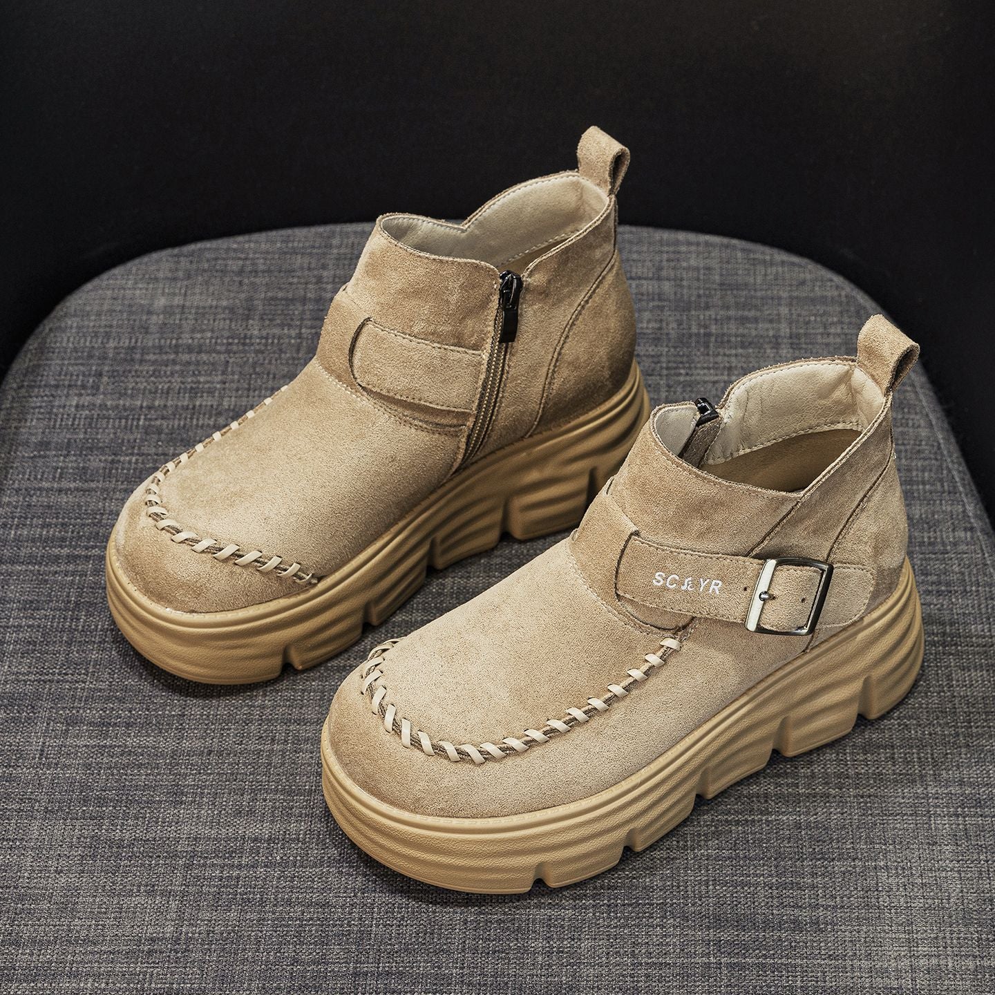 Women's For Autumn British Style Retro Platform Heighten Women's Leather Boots