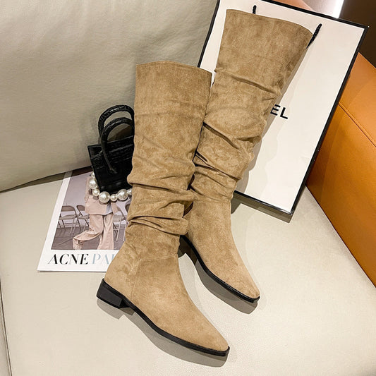 Women's Pile Style Riding Vintage Suede Thick Pointed Toe Boots