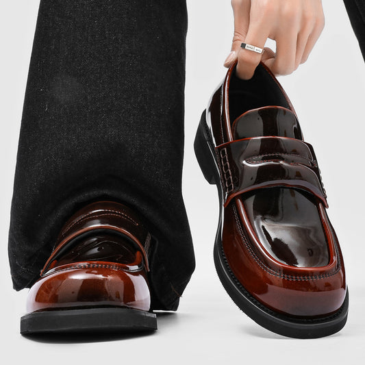 Men's Toe Green One Pedal Business Formal Wear Patent Loafers
