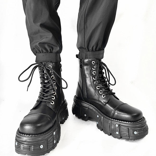 Women's Niche Lace Up Increased Martin Dark Boots