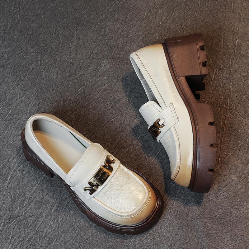 Women's Layer Cowhide Authentic Platform Thick Bottom Casual Shoes