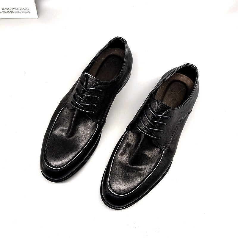 Men's Horse Heavy Washed Lace Up Round Toe Retro British Style Men's Business Leather Shoes