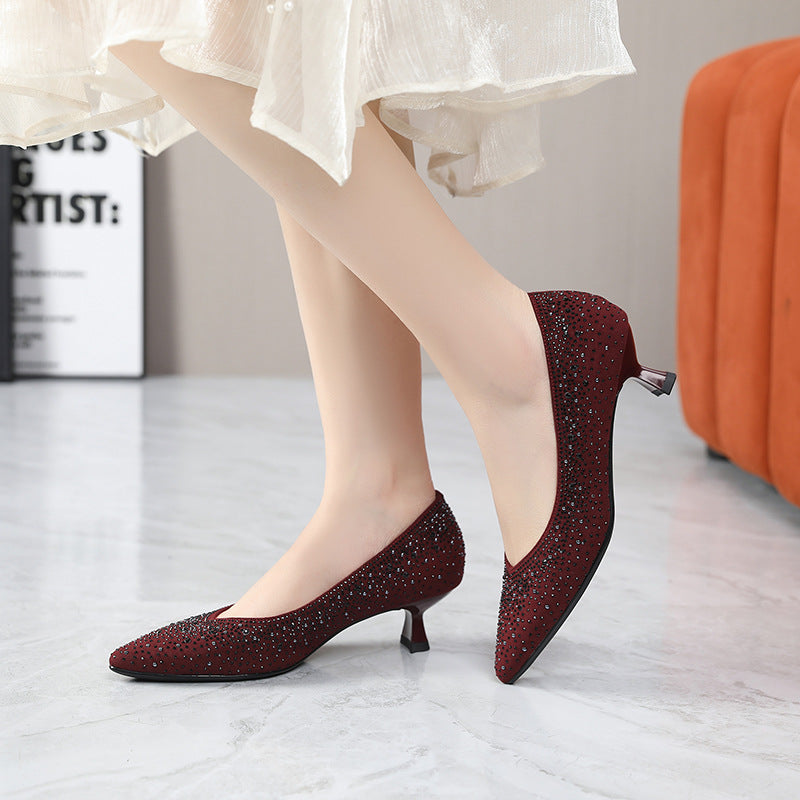 Women's Kitten Hot Rhinestone Low-cut High Comfortable Women's Fashion Shoes