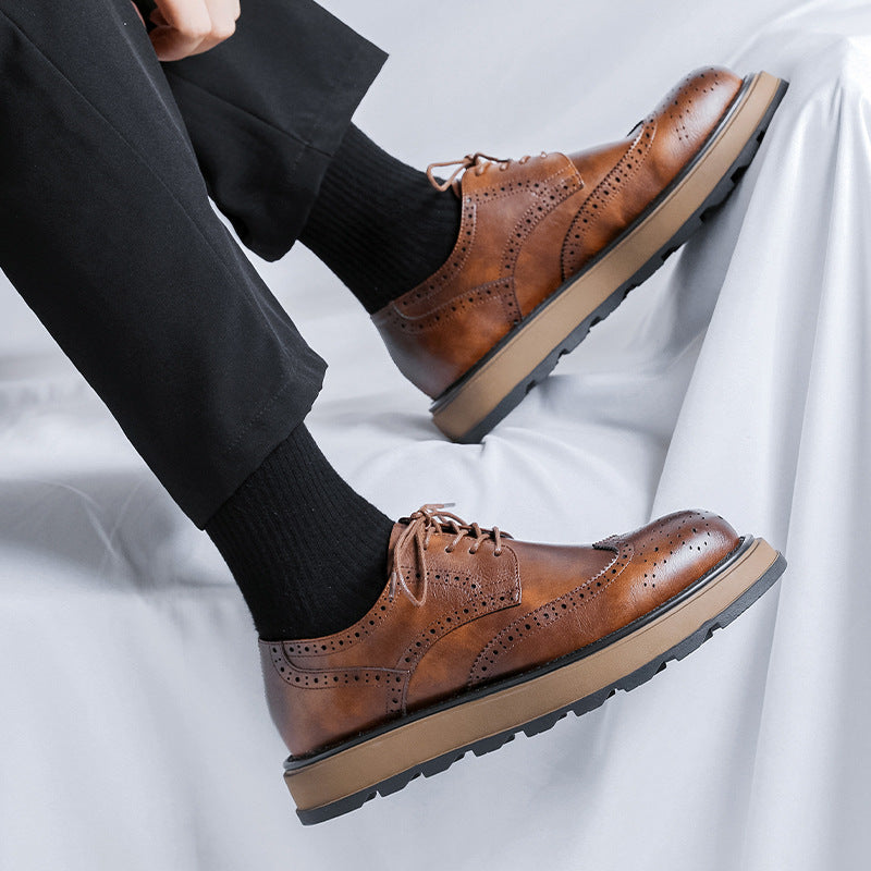Korean Style Fashionable Platform Pumps Brogue Men's Casual Leather Shoes