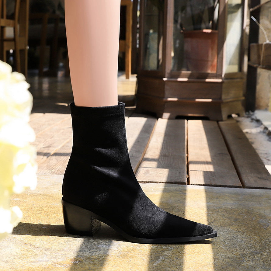 Women's Simple Knight Sexy Nightclubs Thinner Chunky Women's Leather Boots