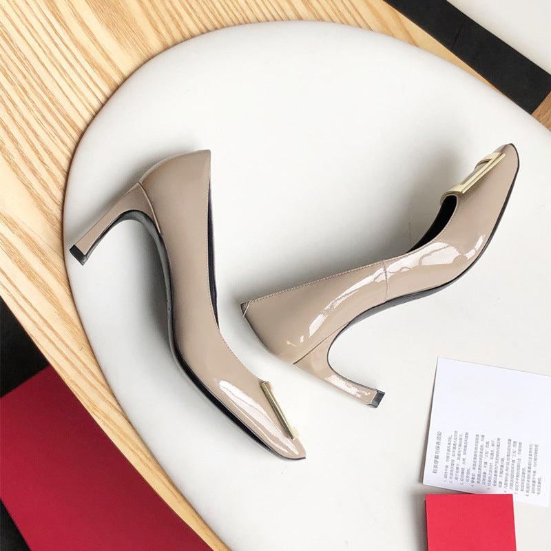 Women's Toe High Patent Elephant Gray Horn Heels