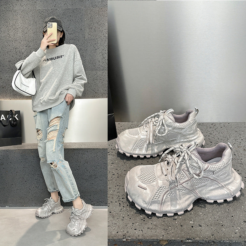 Women's Platform Dad Spring Double Shoelace Breathable Mesh Versatile Women's Sports Shoes
