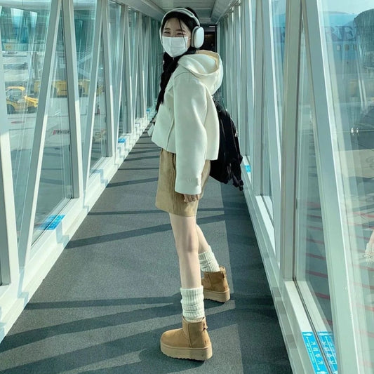 Women's Small Winter Platform Fur Integrated Height Snow Boots