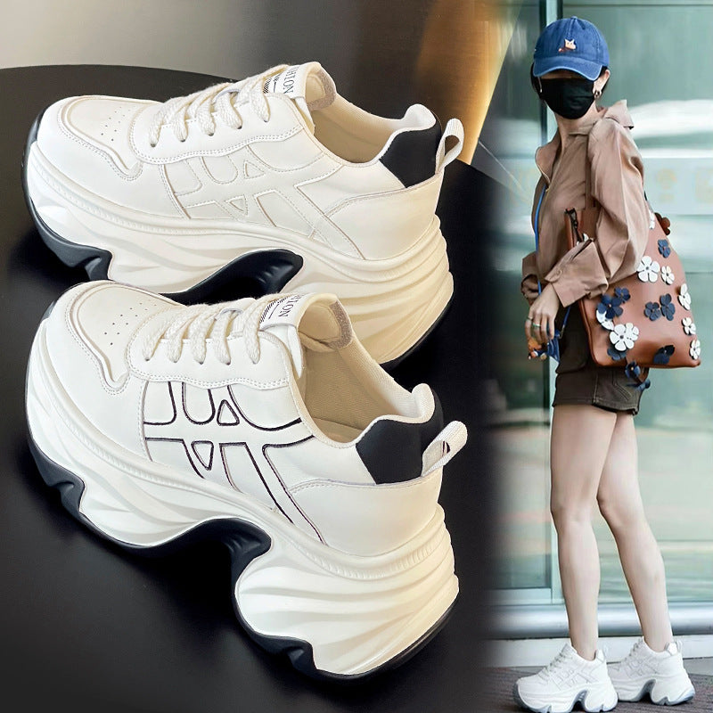 Women's Height Increasing Insole Dad Spring Thick-soled White Women's Casual Shoes