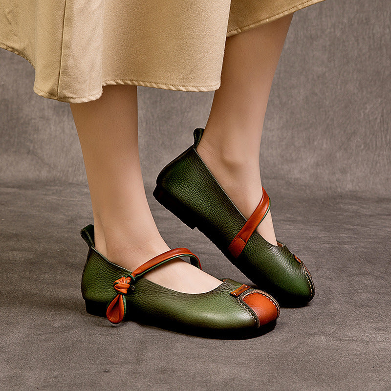Women's Single Top Layer Cowhide Round Toe Stylish Women's Shoes