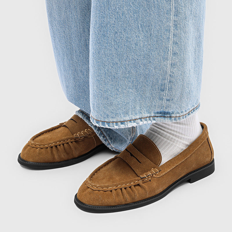Men's French Style British Handmade Pleated Lazy Loafers