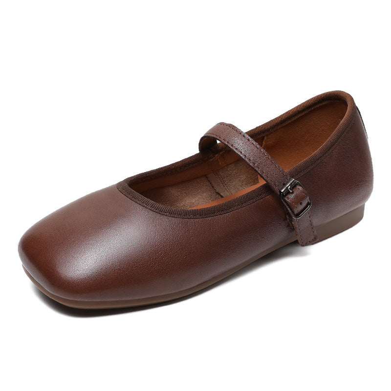 Women's Square Toe Mary Jane Flat Buckle Casual Shoes