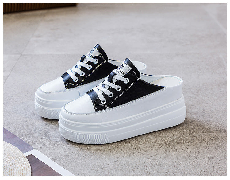 Women's Half Pumps Platform Toe Cap Lazy Height Increasing Insole Slippers