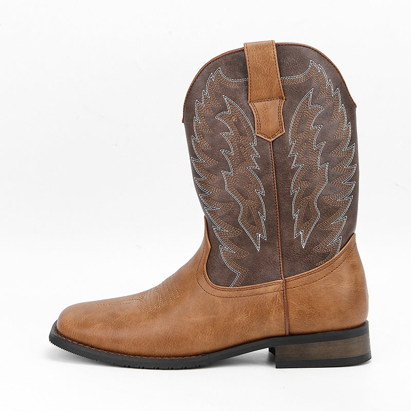 Men's Western Denim Square Toe Embroidery Machine Boots