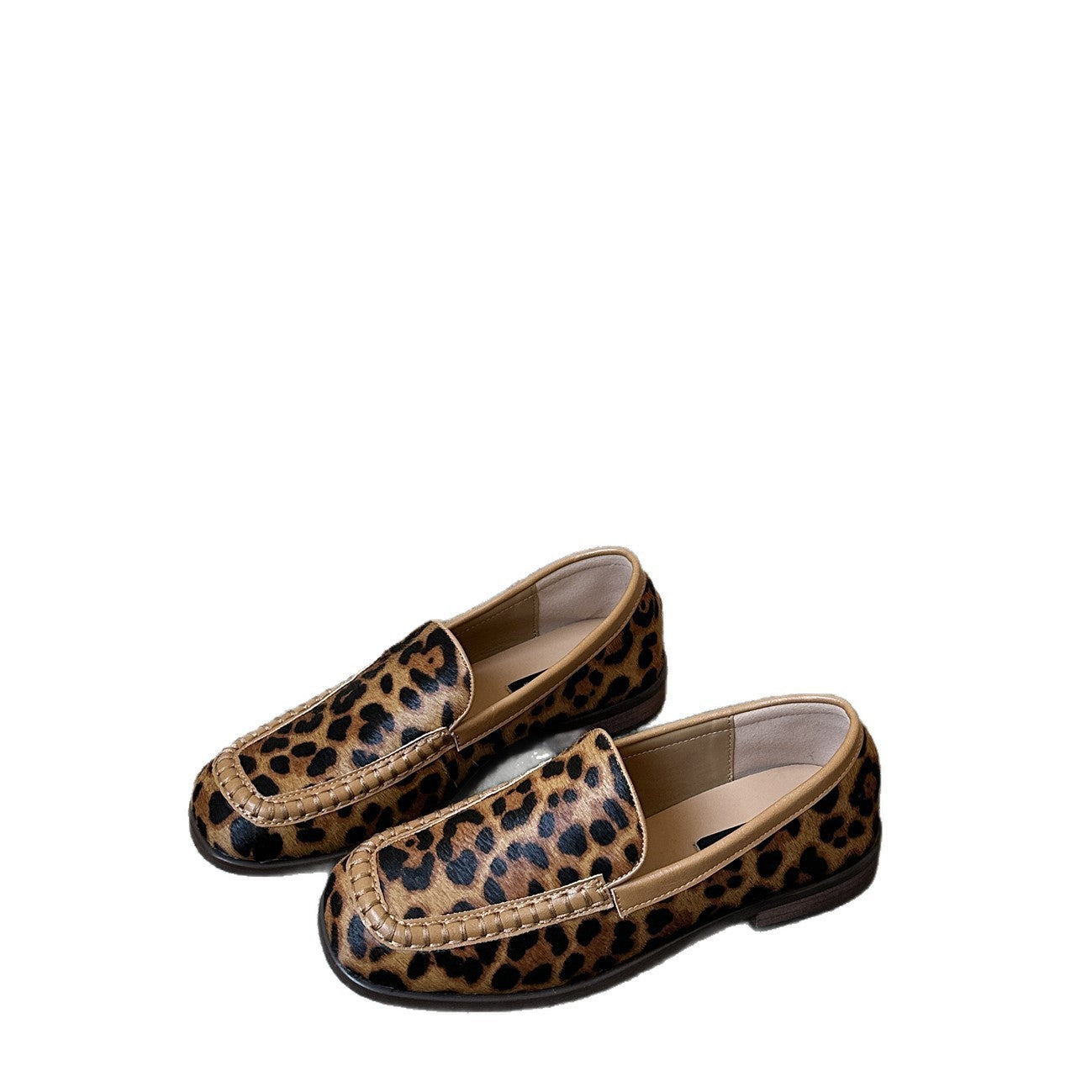 Women's Korean Style Round Toe Vintage Leopard Print Horse Hair Loafers