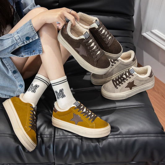 Women's Star Little Dirty Winter Vintage Distressed Plus Veet Warm Fashion Sneakers
