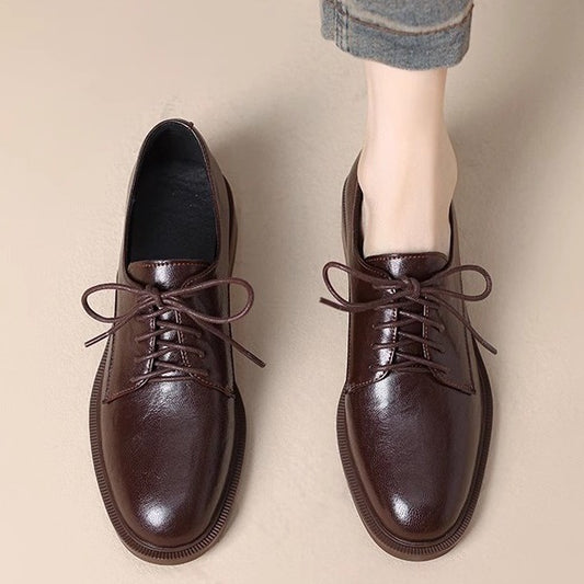 Women's Black British Style Small French Comfortable Leather Shoes