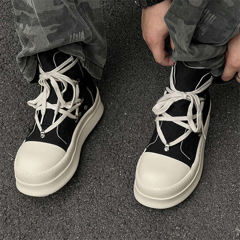 Men's Ankle Breathable Black White Personalized Thick Bottom Thickened Hight Increasing Boots