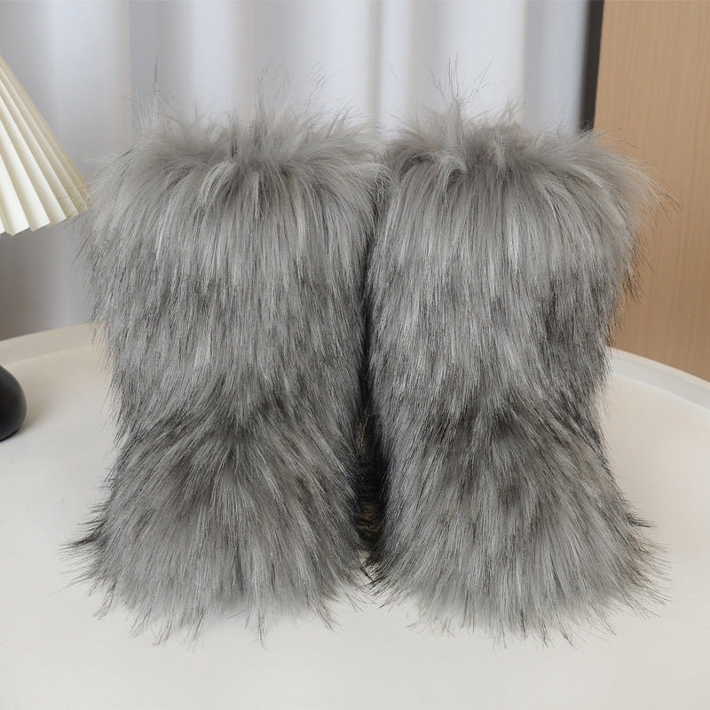 Women's Fur Winter Sleeve Thickened Imitation Raccoon Dog Women's Snow Boots