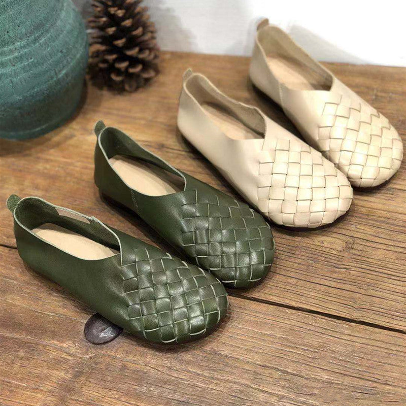 Women's Genuine Pumps Vintage Round Toe Flat Men's Shoes