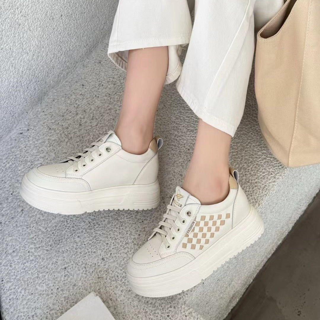 Women's Hand-woven Chessboard Plaid Muffin Platform Trendy Korean Women's Board Shoes
