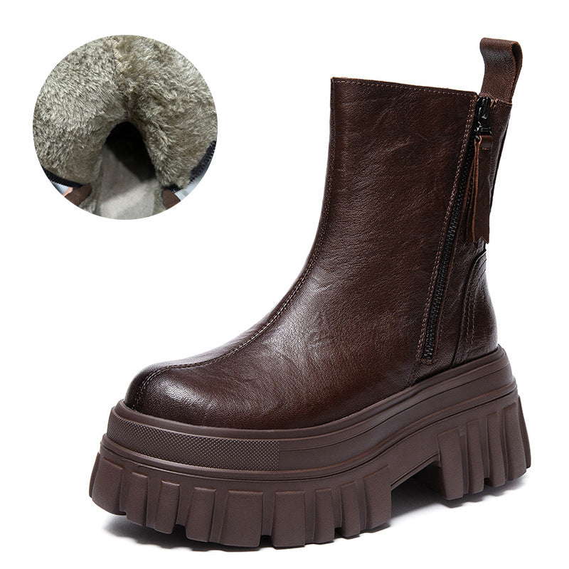 Women's Martin Fashion Genuine Clutch Pattern Double Zipper Small Women's Leather Boots