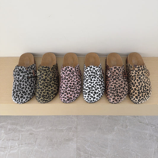 Women's Buckle Leopard Print Summer Closed Toe Half Support Slip-on Lofter Women's Casual Shoes