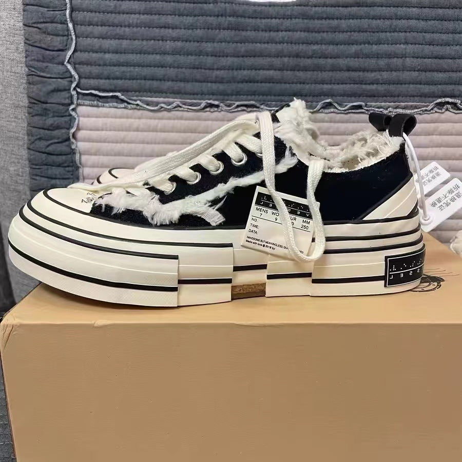 Women's & Men's Support Frayed Edge Trendy Thick Sole Increased Women's Canvas Shoes