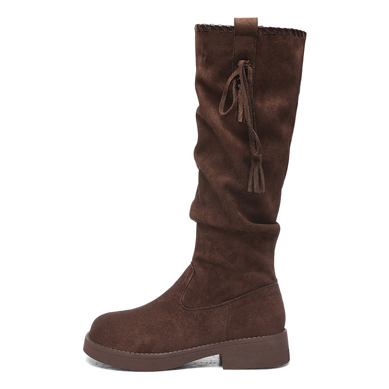 Women's Temperament Platform Knee-high Pile Style Western Cowboy Fashion Knight Women's Leather Boots