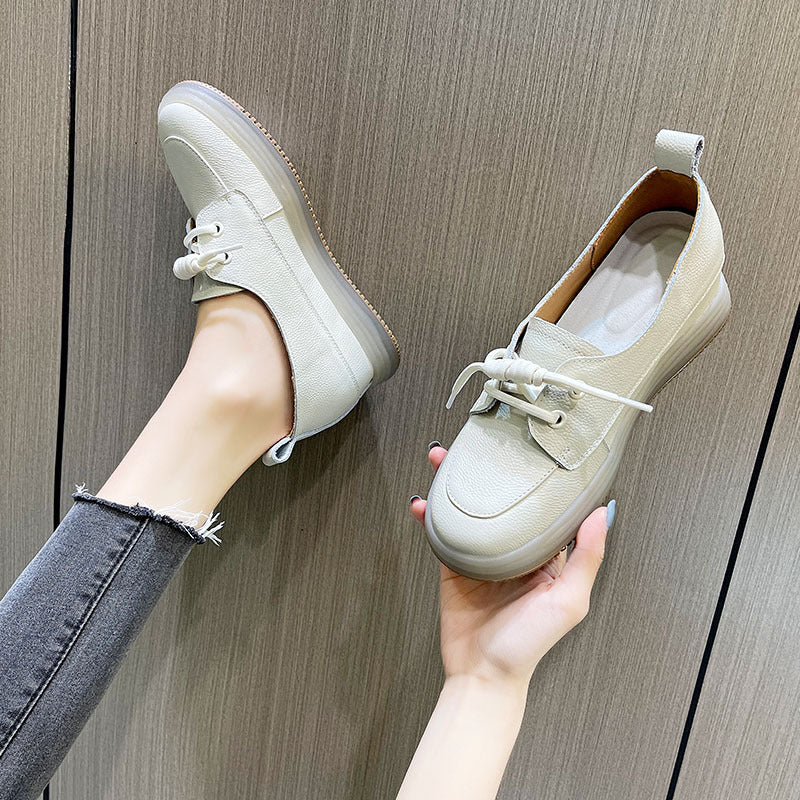 Women's White Genuine Covering Foot First Layer Cowhide Women's Shoes
