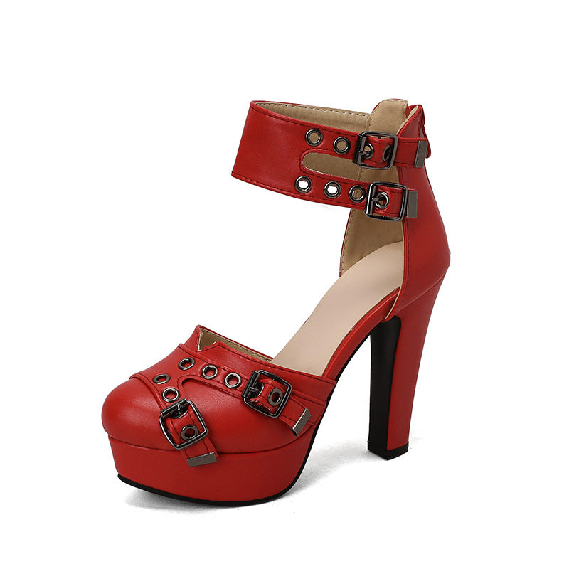 Women's Buckle Waterproof Platform Round Toe Hollow High Heeled Sandals