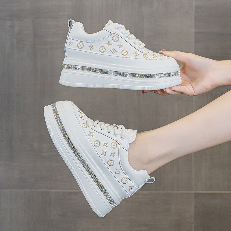 Women's Thick Bottom Poly Floral White Breathable Presbyopic Women's Casual Shoes