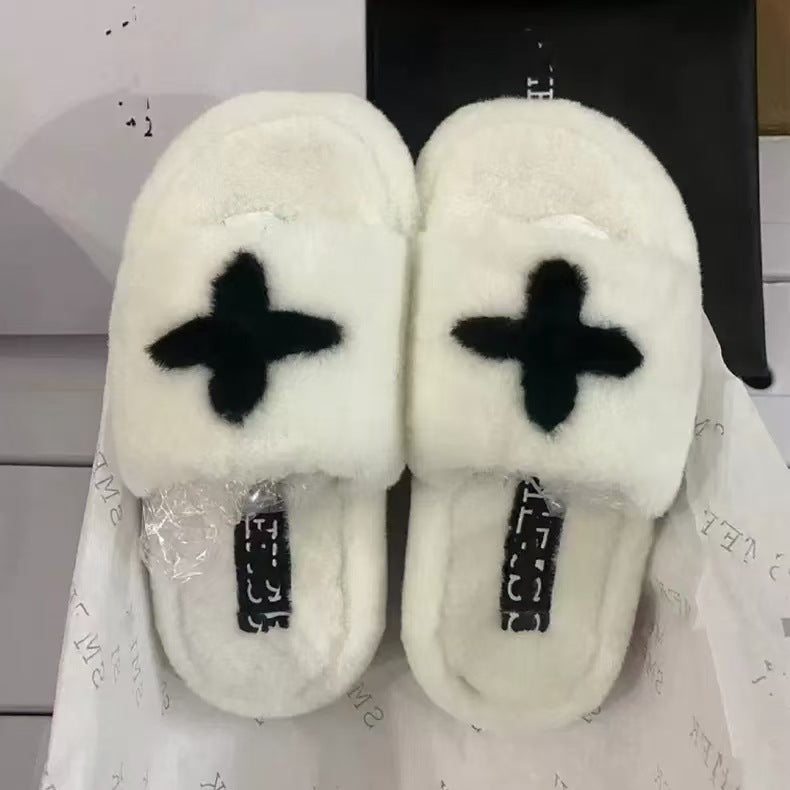 Cross Thick Bottom Increased Fluffy Outdoor Slippers