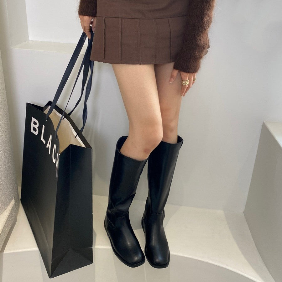 Women's Flat Khaki Thin Long Biker Black Men's Shoes