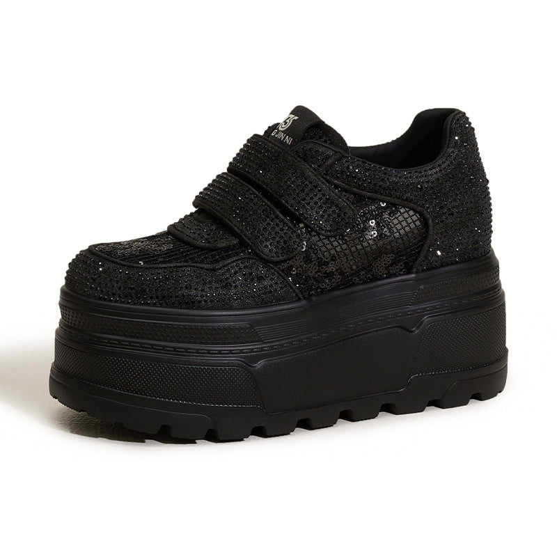 Women's Platform White Hidden Breathable Mesh Rhinestone Women's Casual Shoes