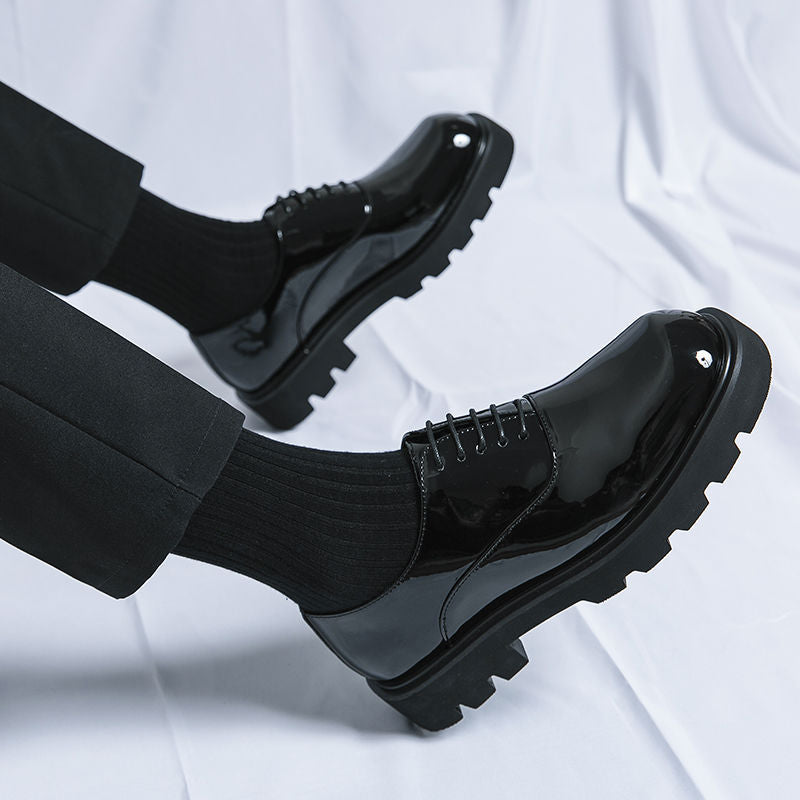 Men's High-grade Platform Korean Niche Design Black Summer Tide Increased Men's Casual Leather Shoes