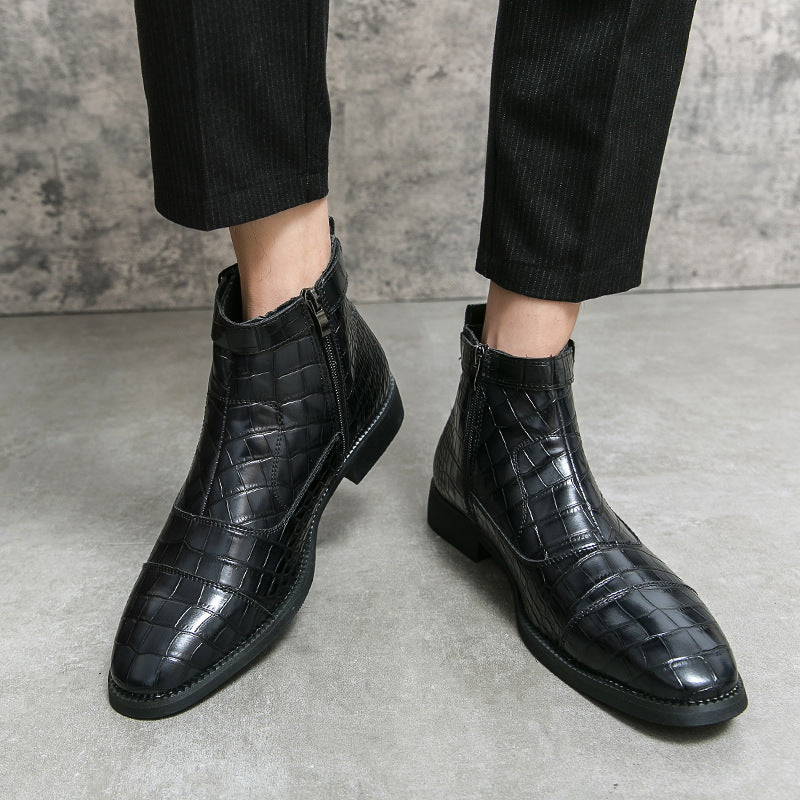 Men's Size Crocodile Ankle Personality Trendy High Boots