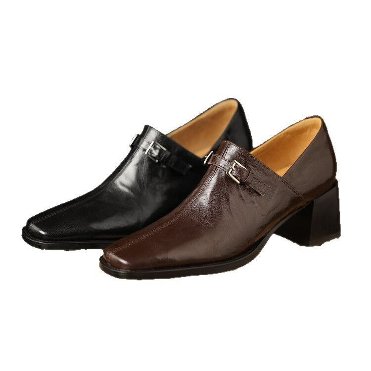 Women's Spring Square Head Chunky High Hand Grip Deep Women's Fashion Shoes