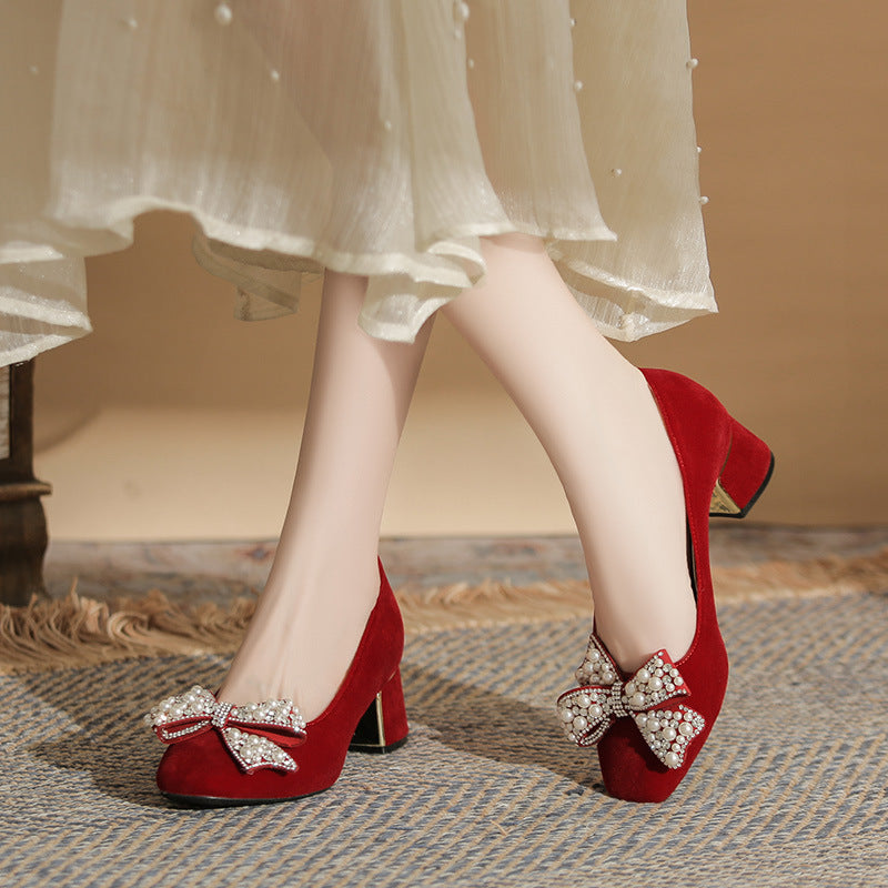 Toe Chunky High Large Size Wedding Bridal Clothing Two-way Banquet Women's Fashion Shoes