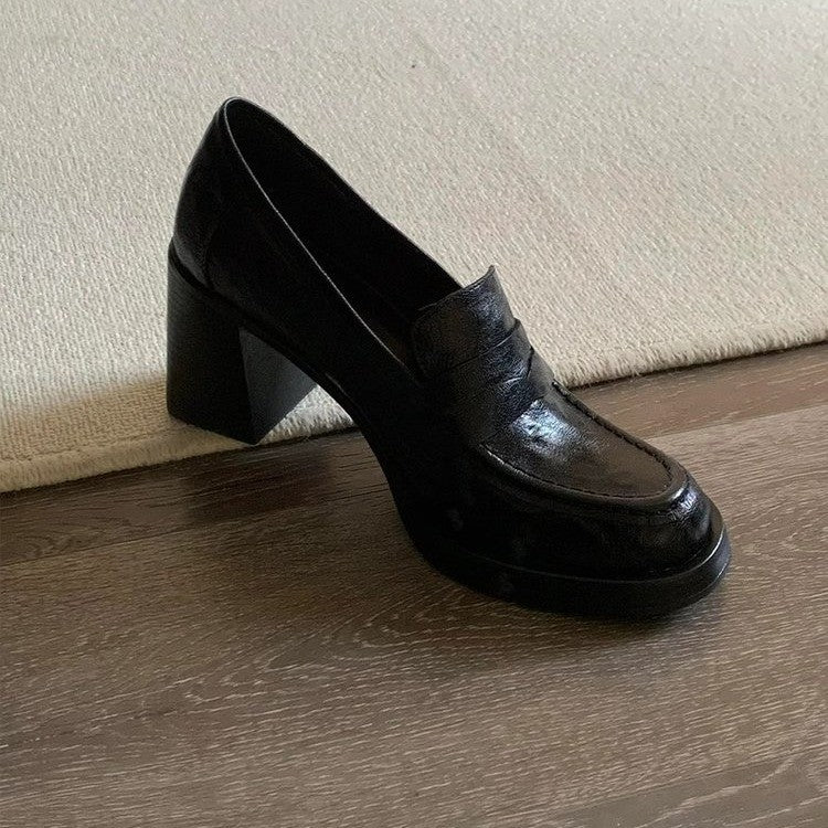 Women's Retro Versatile Small Simple Black Slip-on Women's Fashion Shoes