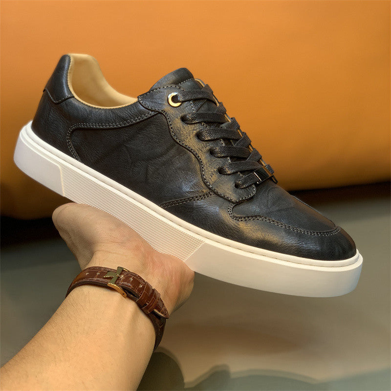 Men's Genuine Fashion Grip Pattern Cowhide Gray Sneakers