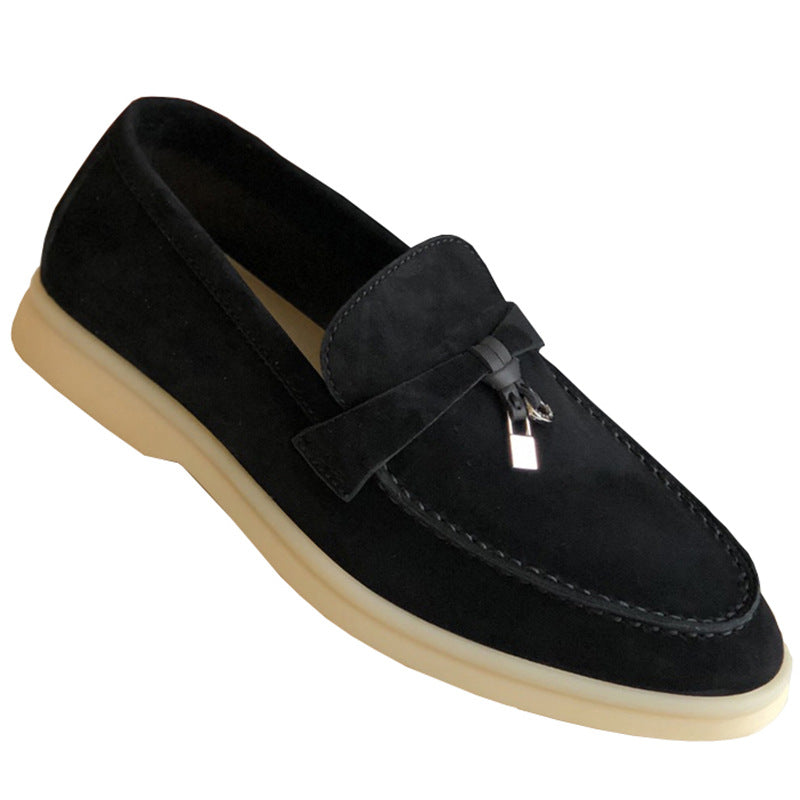 Women's Channel Top Plate Slip-on Pumps Flat Bottom England Style Tassel Loafers