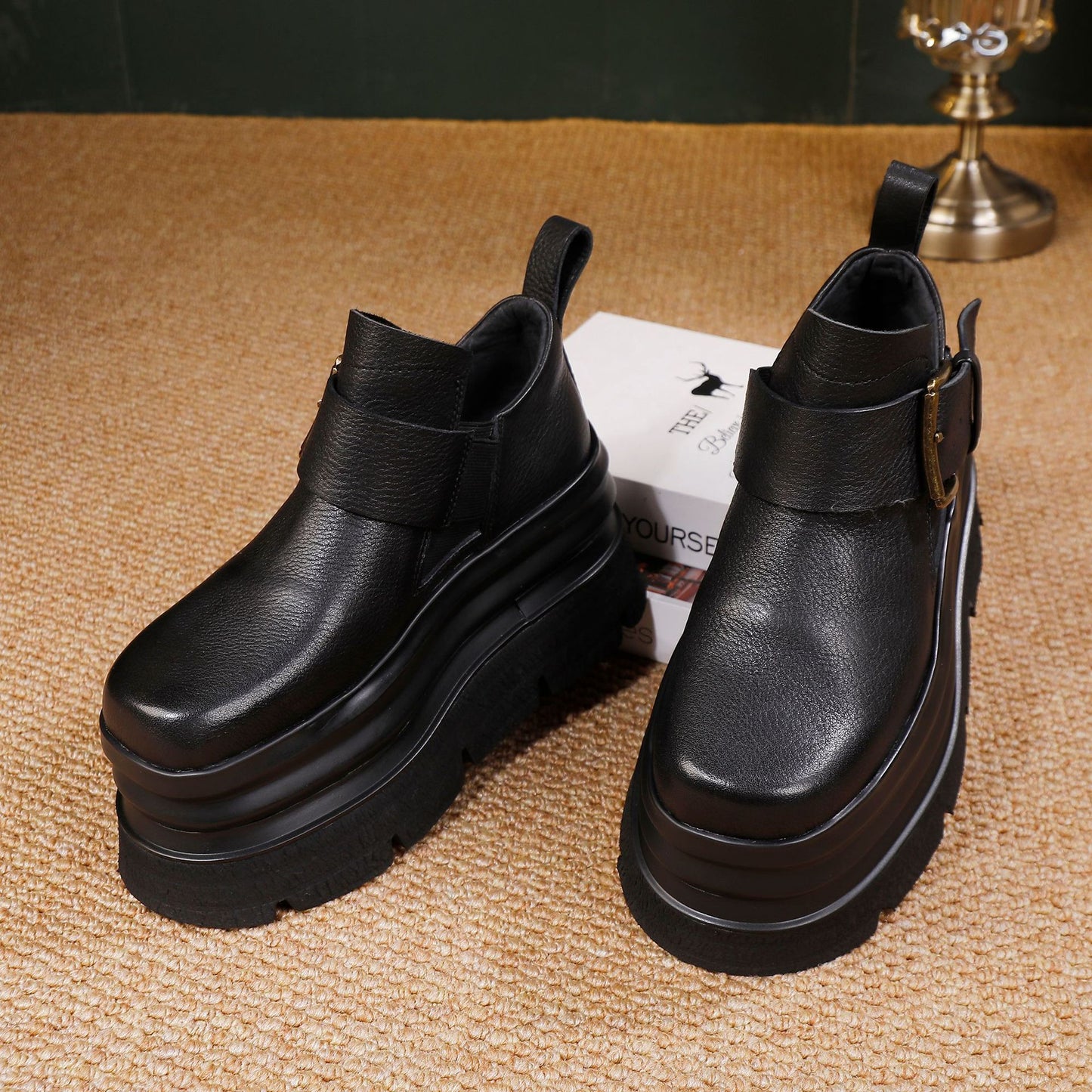 Women's Platform First Layer Cowhide Light Luxury Muffin Bottom Lightweight Women's Leather Boots