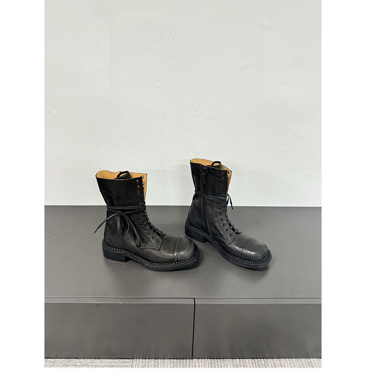 Women's Buckle Below The Knee Retro Lace Boots